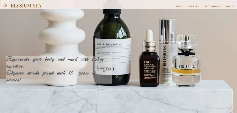 Elysium Spa website screenshot